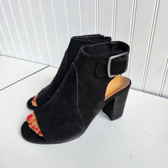 VIONIC Black Suede Leather Peep Toe Comfort Ankle Booties Boots Size 9.5 - Picture 5 of 11